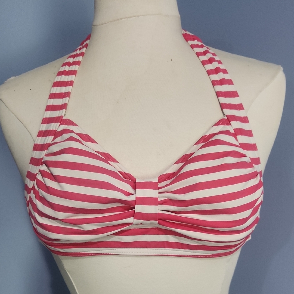 Lands' End pink and white stripe bikini top Size 2
